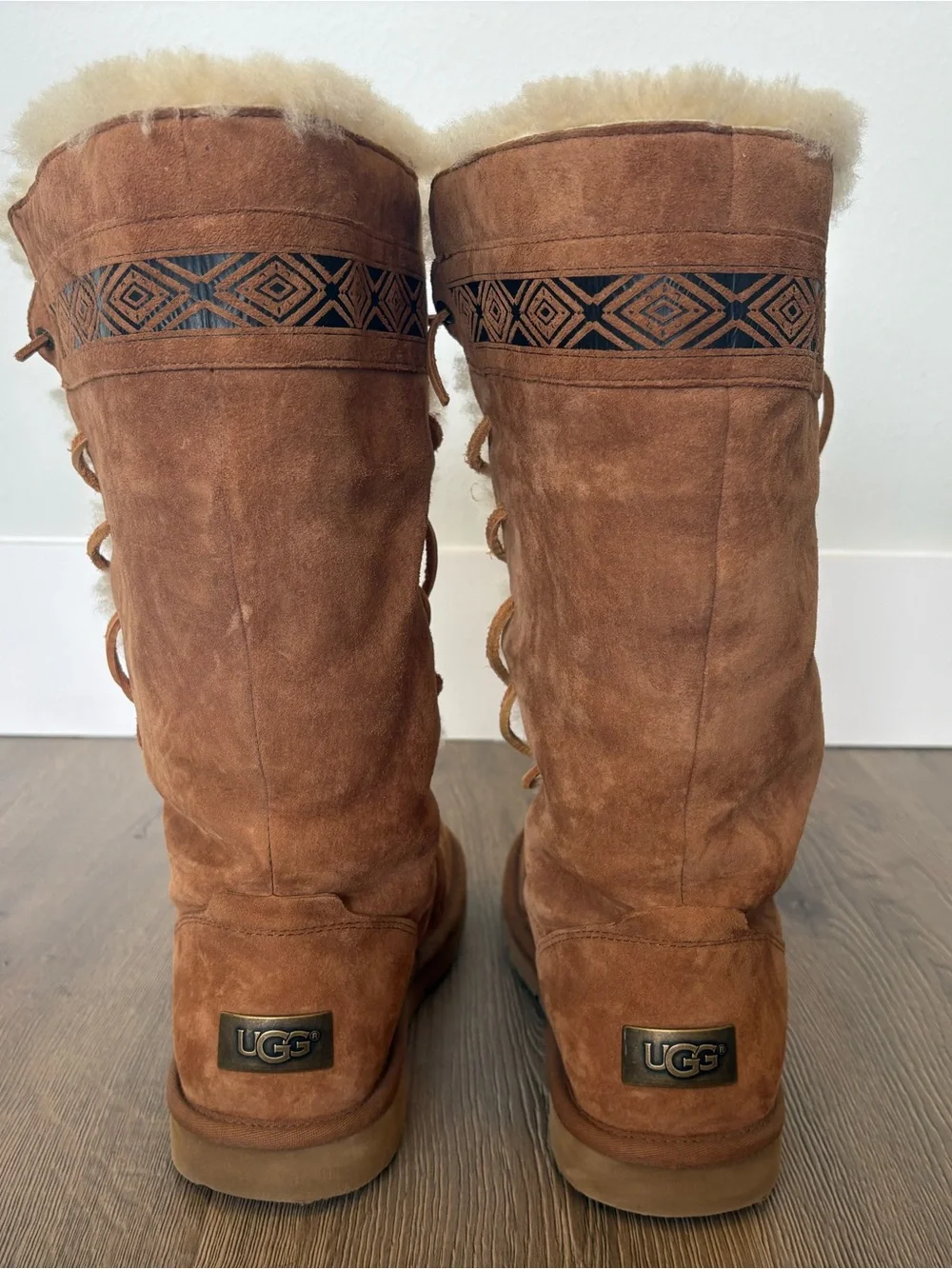 UGG Chestnut Suede Shearling Lace-Up Winter Boots